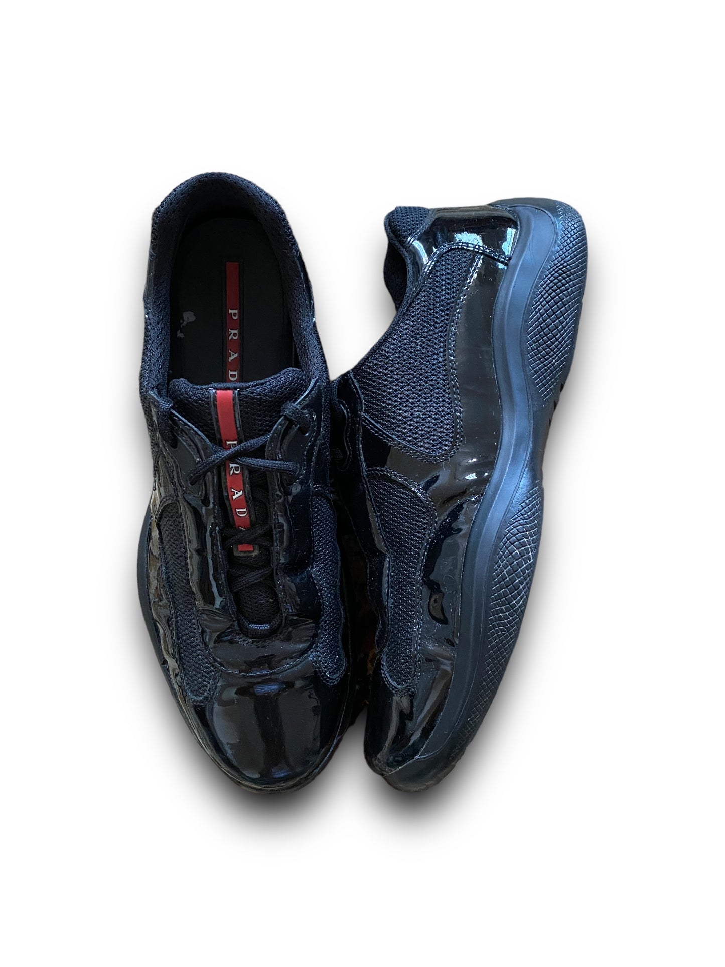 PRADA BLACK LEATHER VERNIS PATENT AMERICA’S CUP SHOES