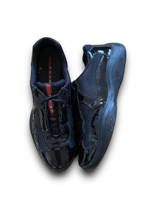 PRADA BLACK LEATHER VERNIS PATENT AMERICA’S CUP SHOES