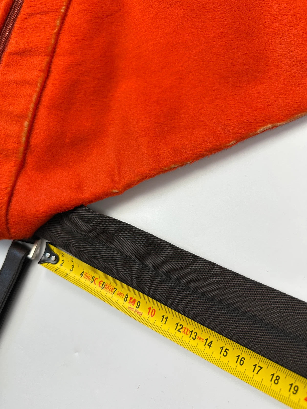 Prada orange fur crossbody sling bag with logo detail from FW99 collection.