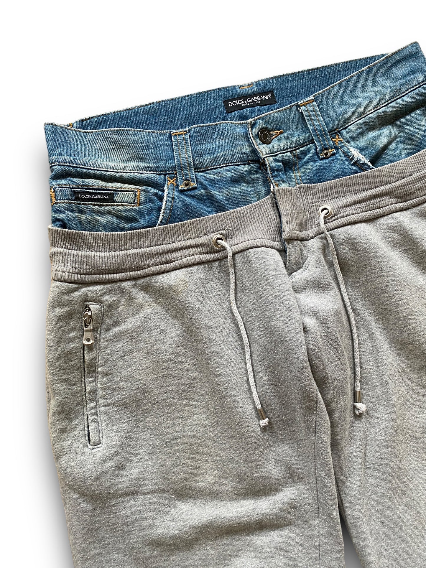 DOLCE & GABBANA 2008 DOUBLE WAISTED DENIM JOGGERS (S-M)