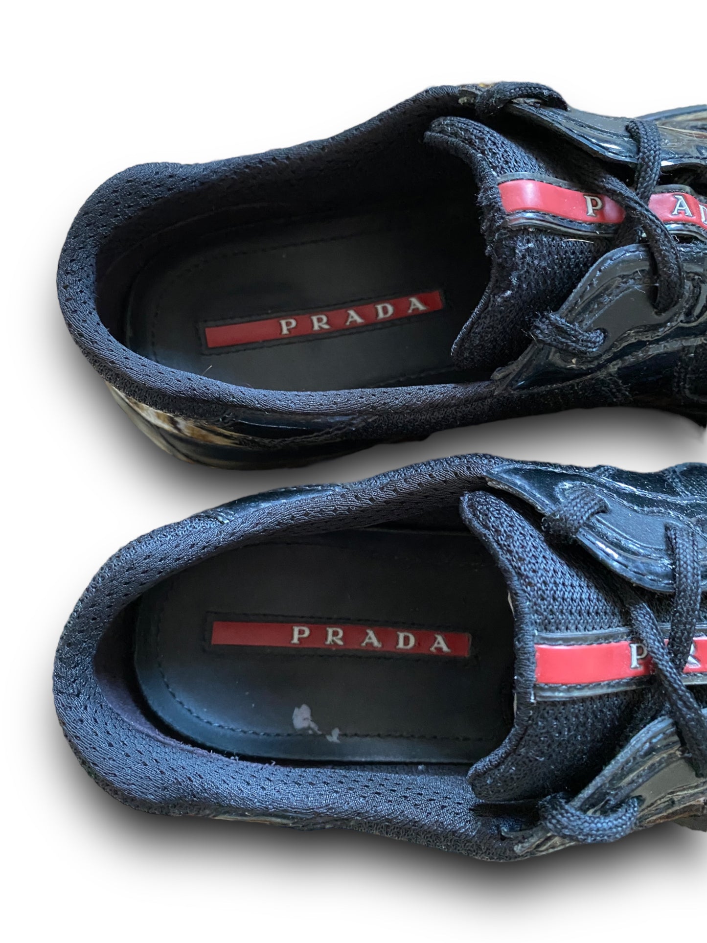 PRADA BLACK LEATHER VERNIS PATENT AMERICA’S CUP SHOES