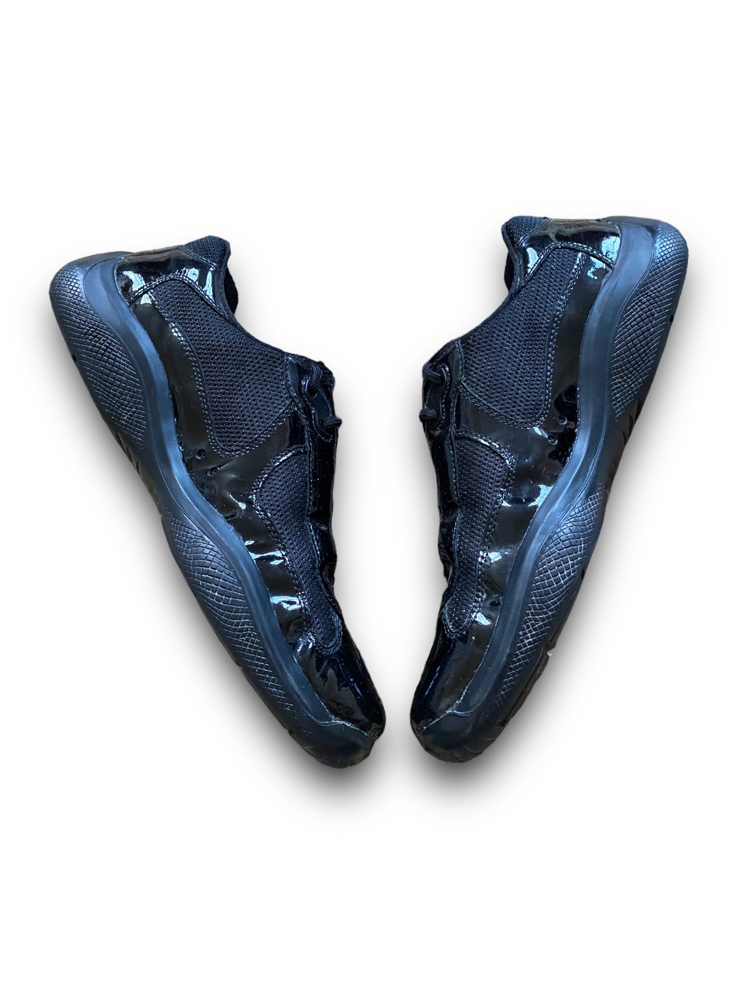 PRADA BLACK LEATHER VERNIS PATENT AMERICA’S CUP SHOES