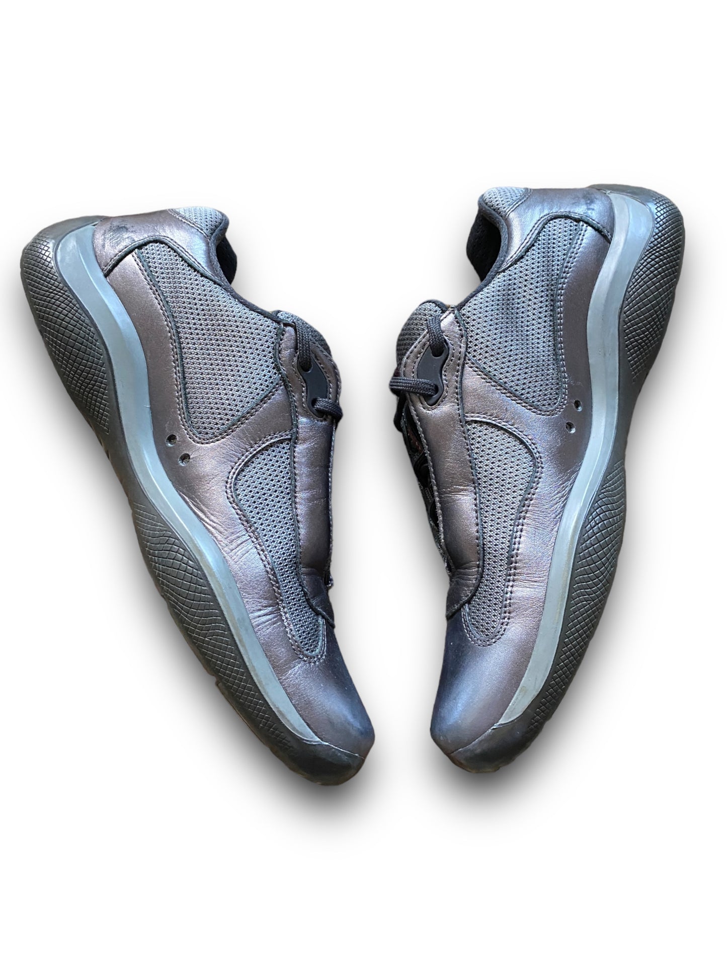 PRADA GREY SILVER LEATHER AMERICA’S CUP SHOES