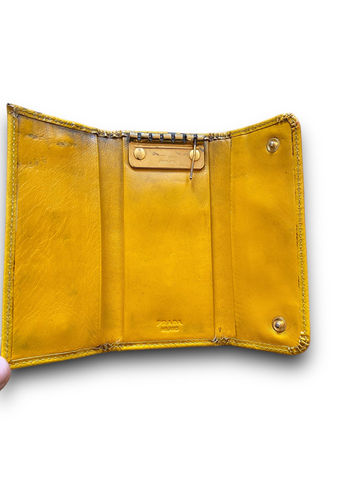 PRADA YELLOW SAFFIANO LEATHER KEYS WALLET
