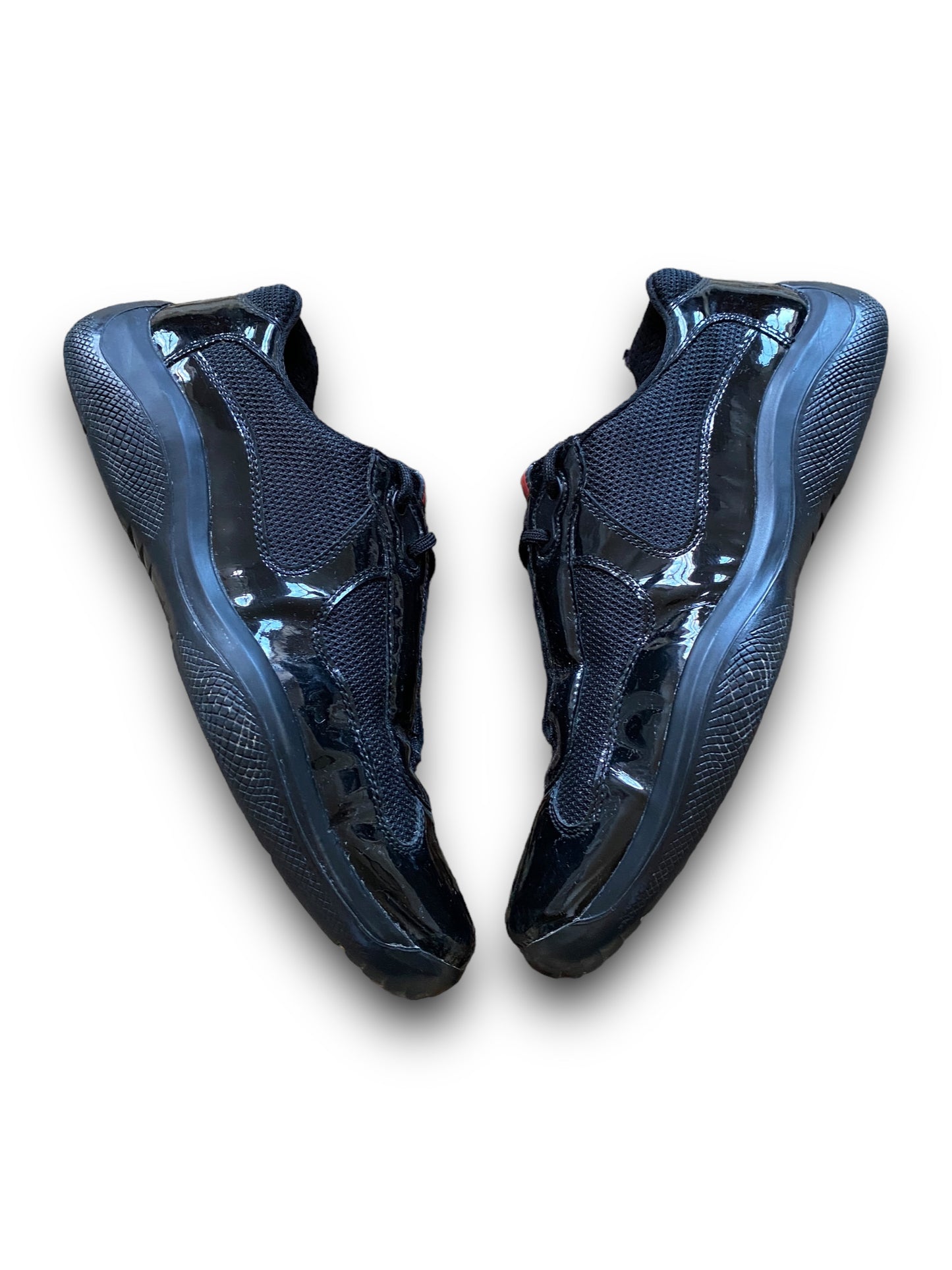 PRADA BLACK LEATHER VERNIS PATENT AMERICA’S CUP SHOES