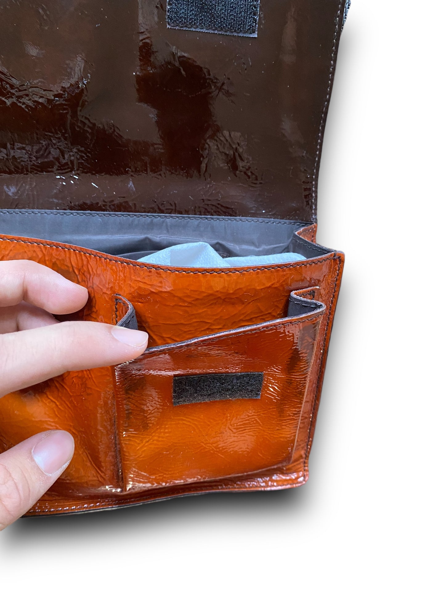 MIU MIU 90s ORANGE PATTENT LEATHER HANDBAG