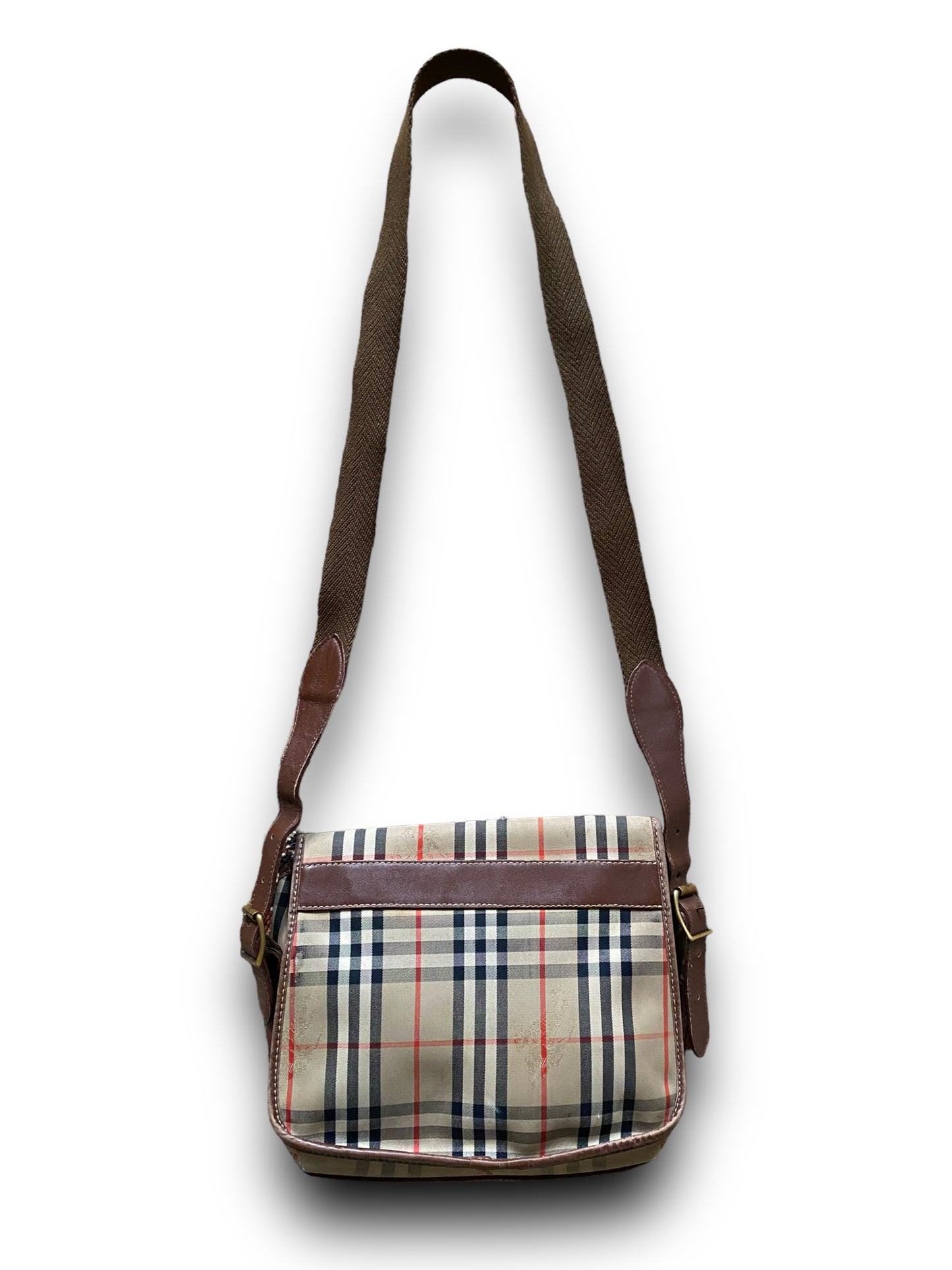BURBERRYS LEATHER X CANVAS CROSSBODY BAG