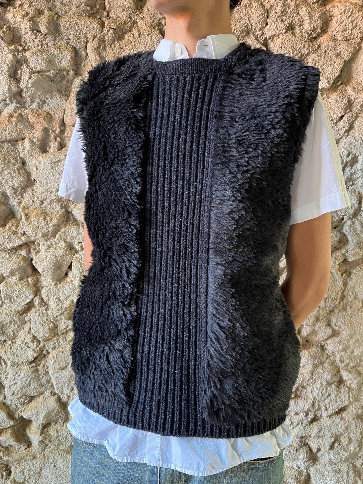PRADA FW2007 BLACK FUR WOOL VEST SAMPLE (M-L)