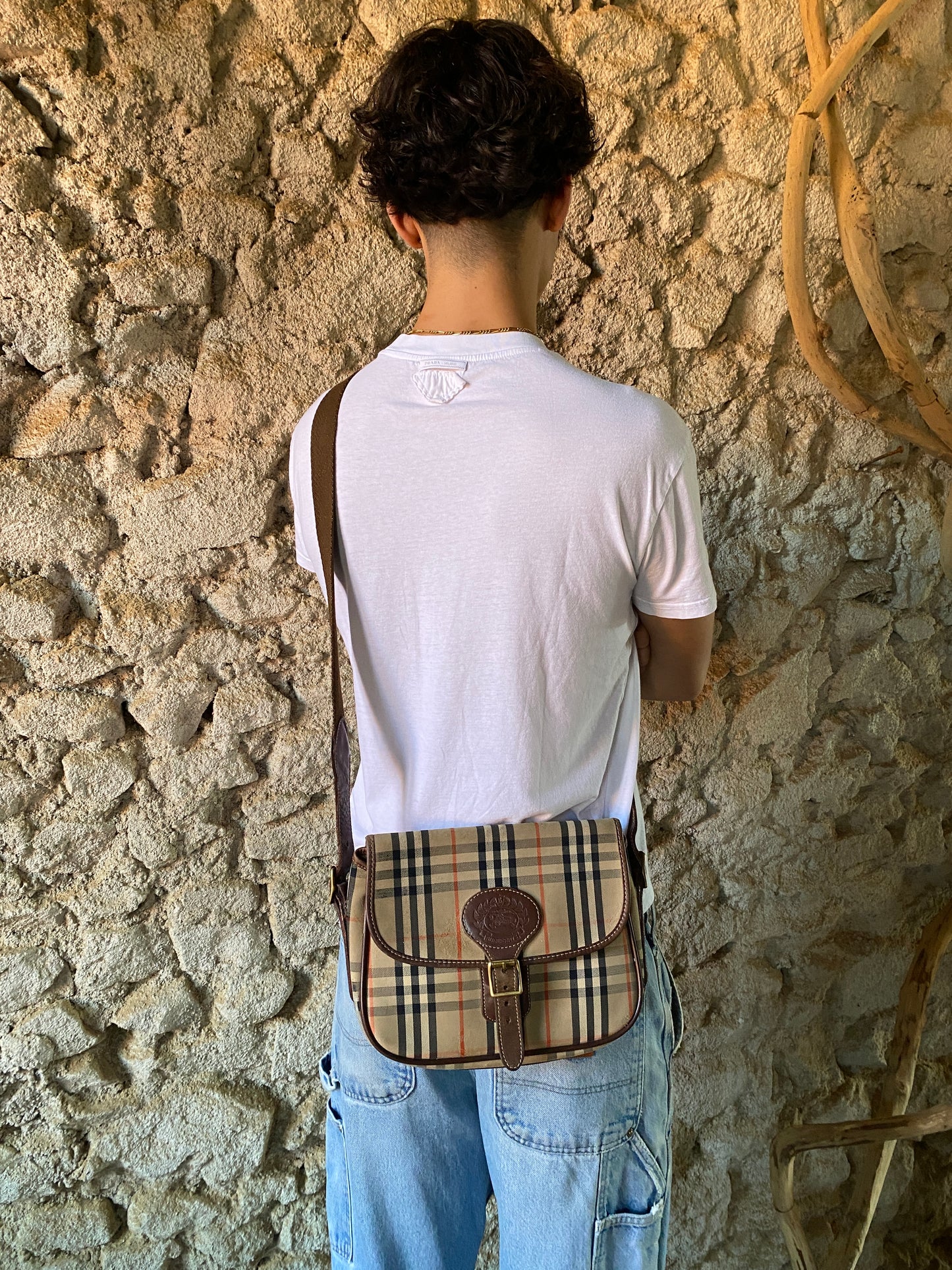 BURBERRYS LEATHER X CANVAS CROSSBODY BAG