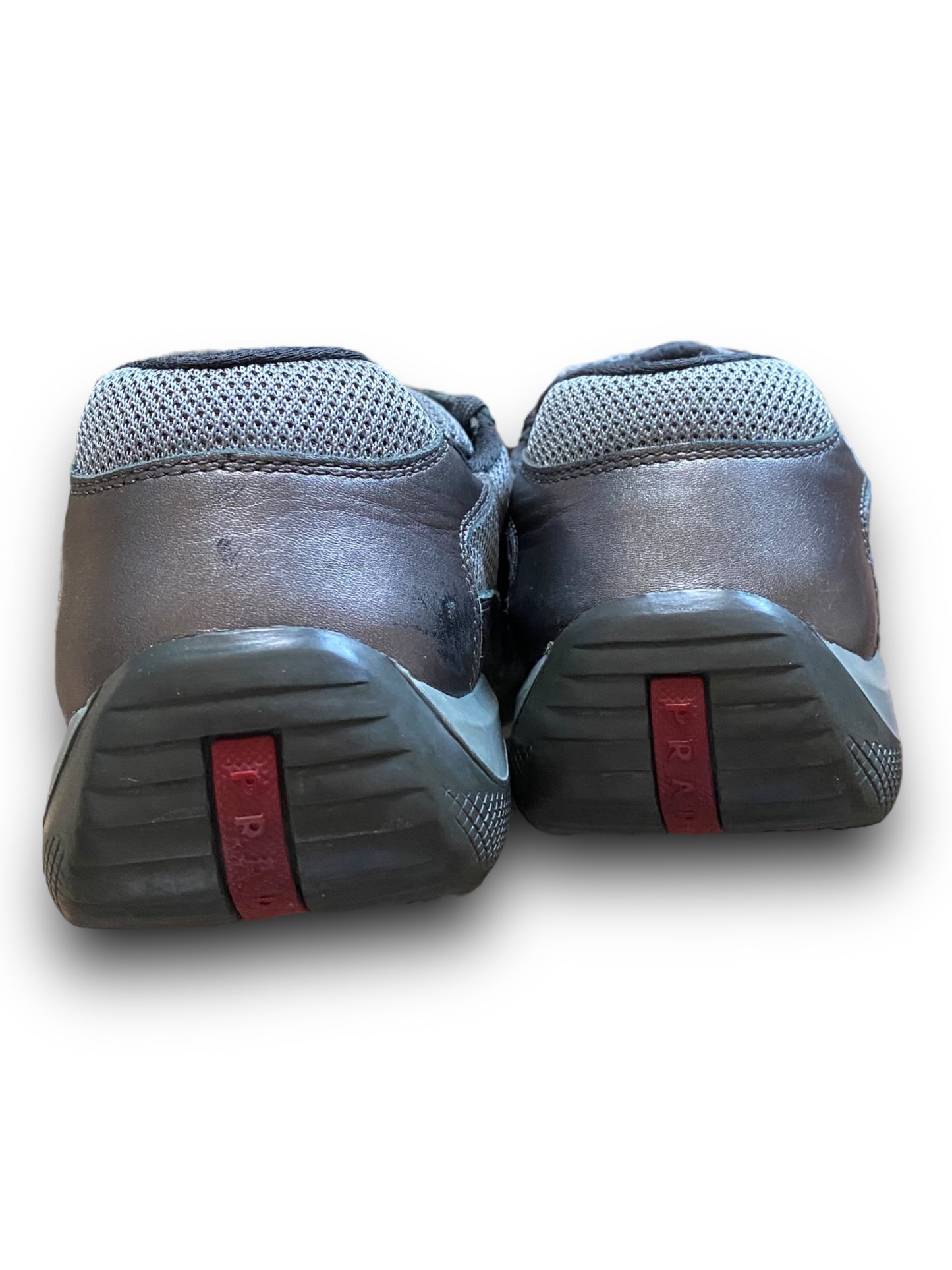 PRADA GREY SILVER LEATHER AMERICA’S CUP SHOES