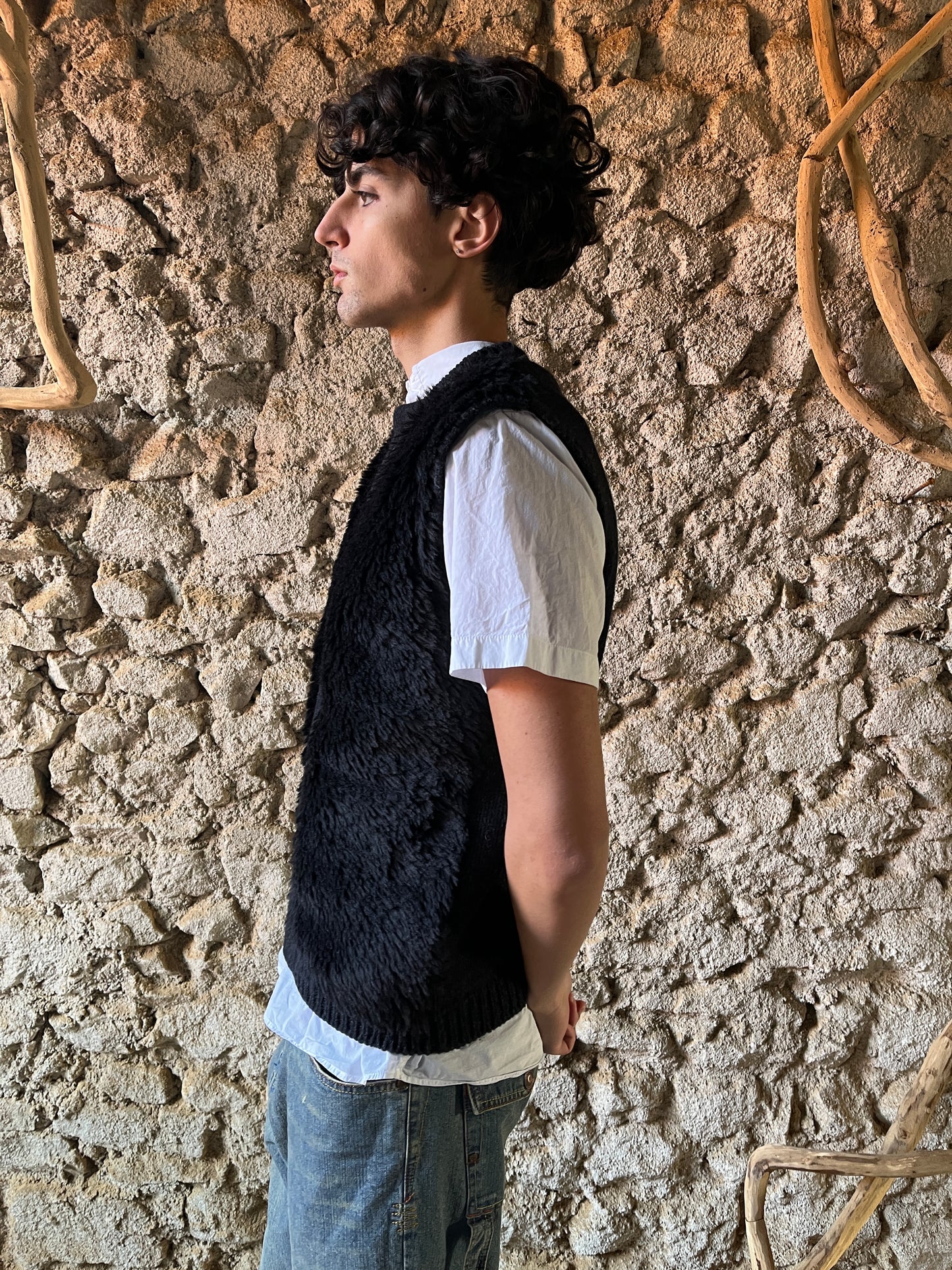 PRADA FW2007 BLACK FUR WOOL VEST SAMPLE (M-L)