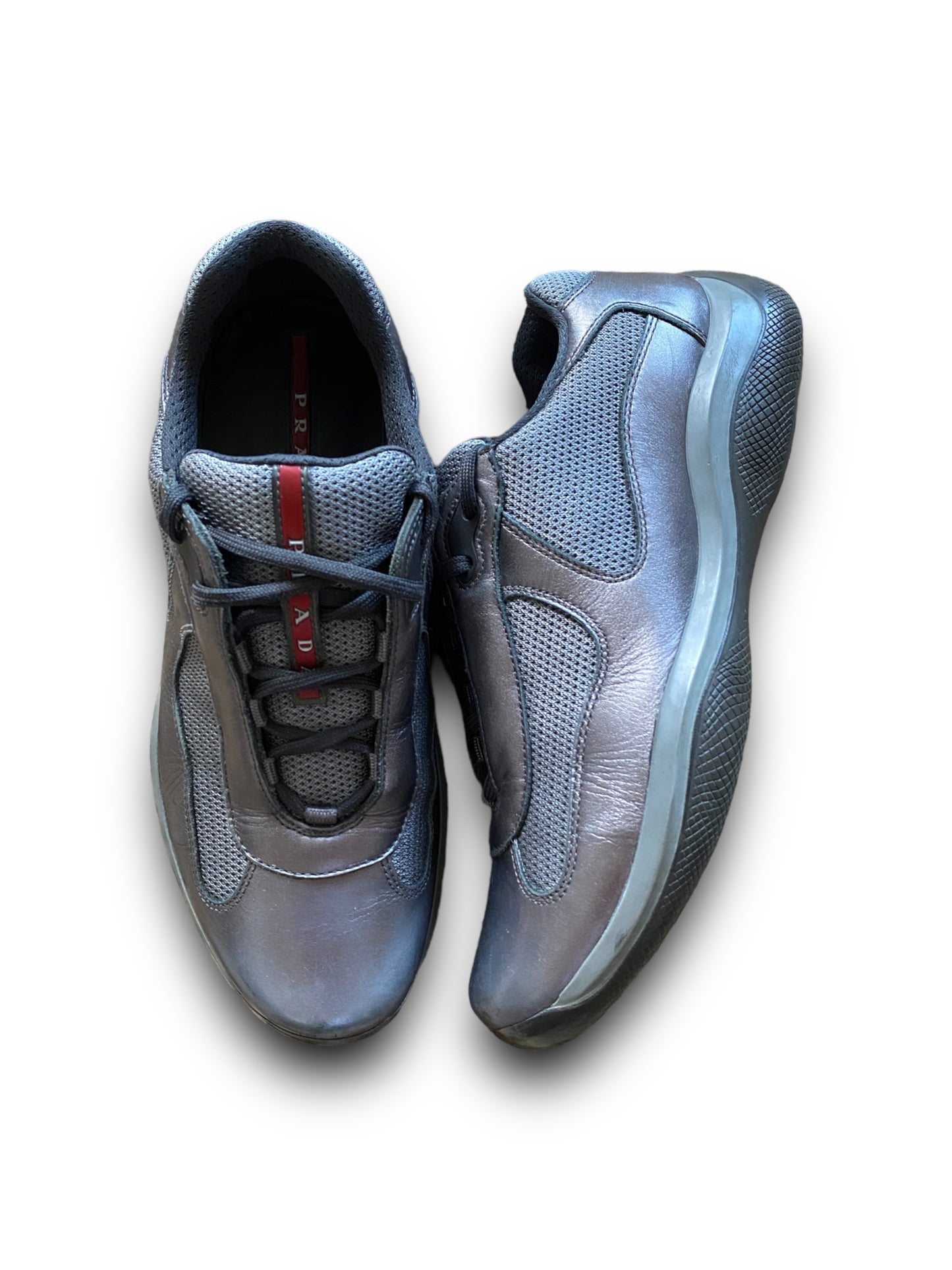 PRADA GREY SILVER LEATHER AMERICA’S CUP SHOES