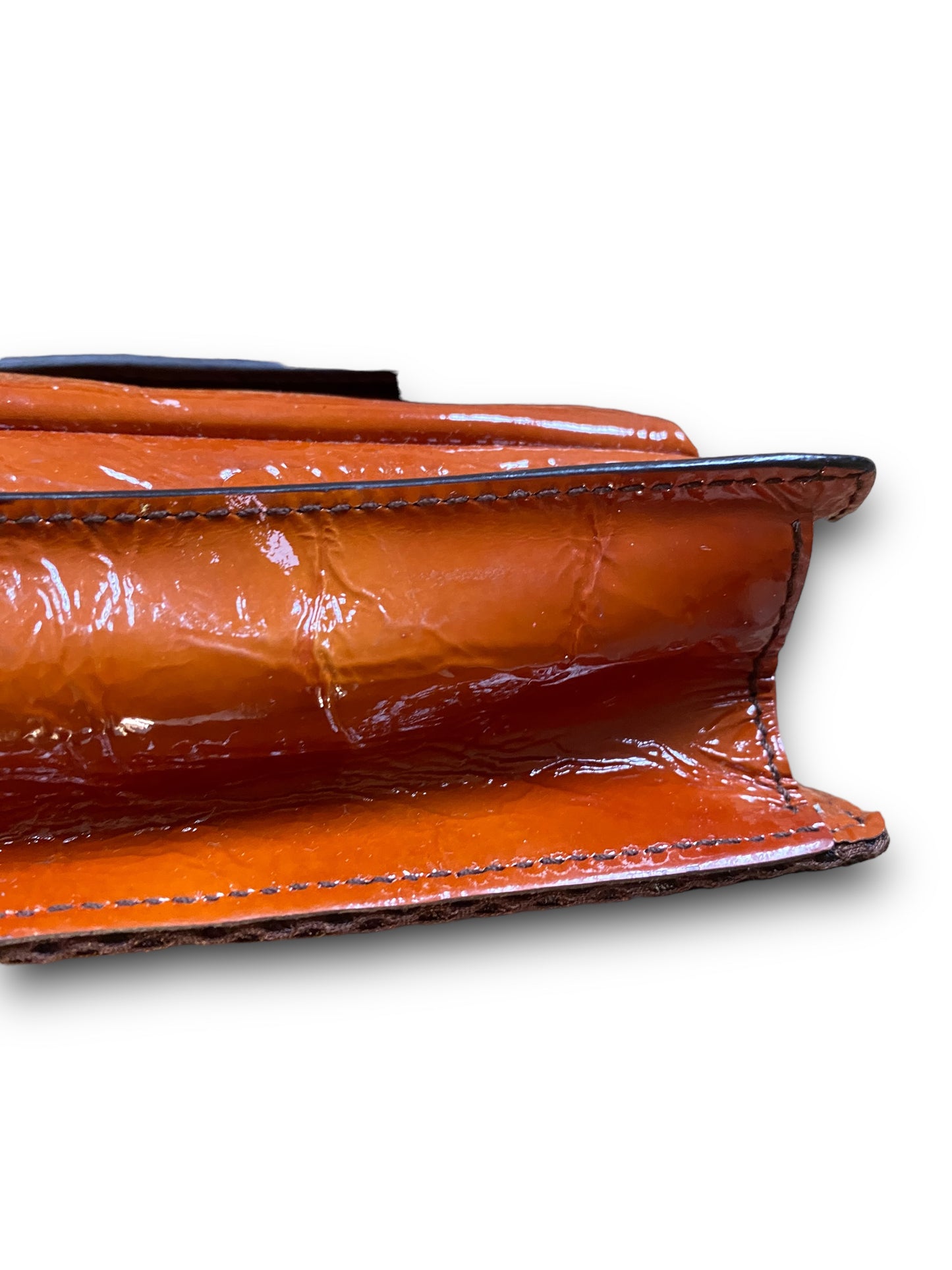 MIU MIU 90s ORANGE PATTENT LEATHER HANDBAG