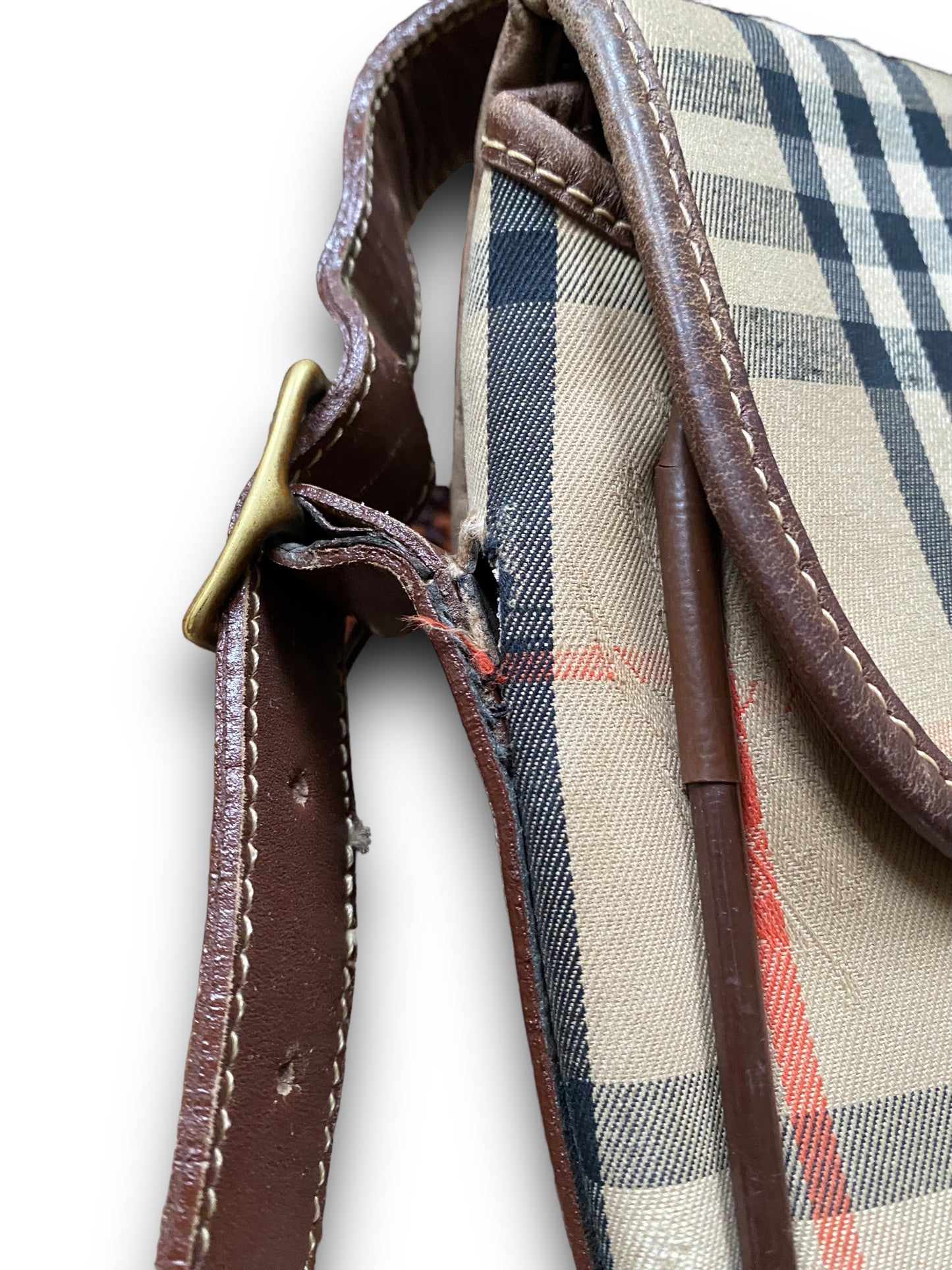 BURBERRYS LEATHER X CANVAS CROSSBODY BAG