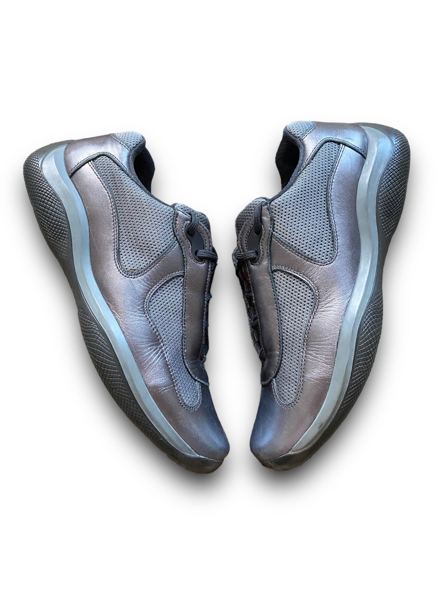 PRADA GREY SILVER LEATHER AMERICA’S CUP SHOES