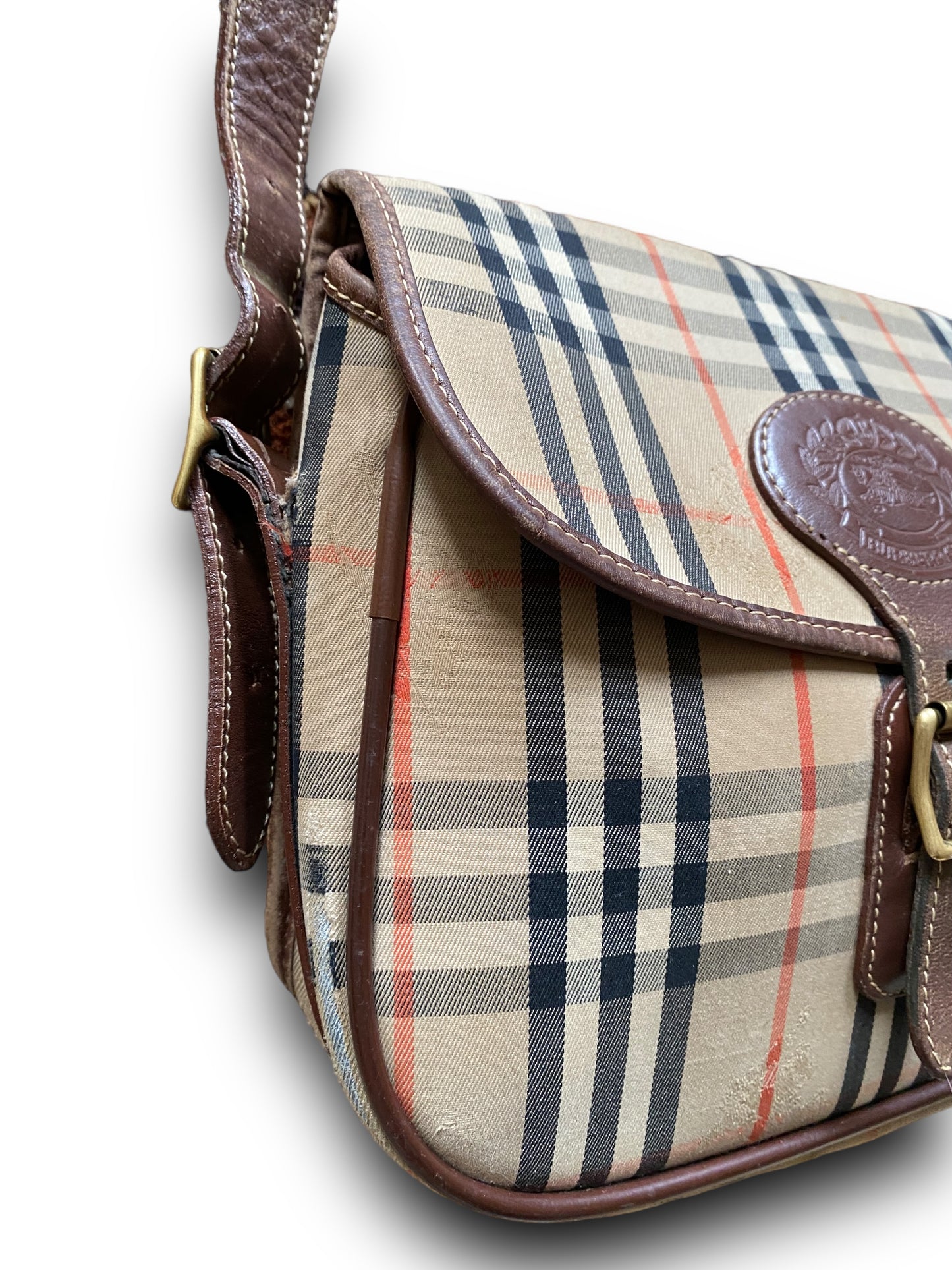 BURBERRYS LEATHER X CANVAS CROSSBODY BAG