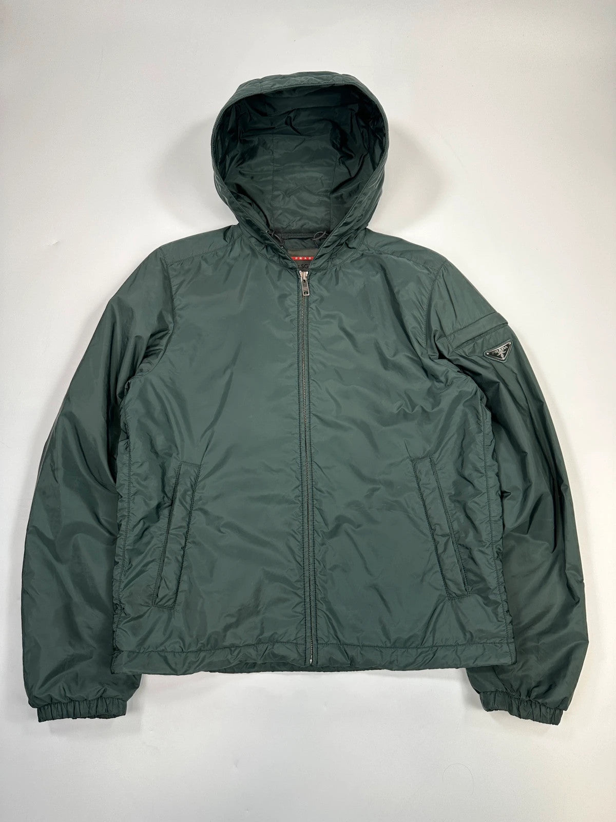 Prada Sport SS2016 Forest Green Triangle Nylon Padded Hooded Windbreaker Jacket