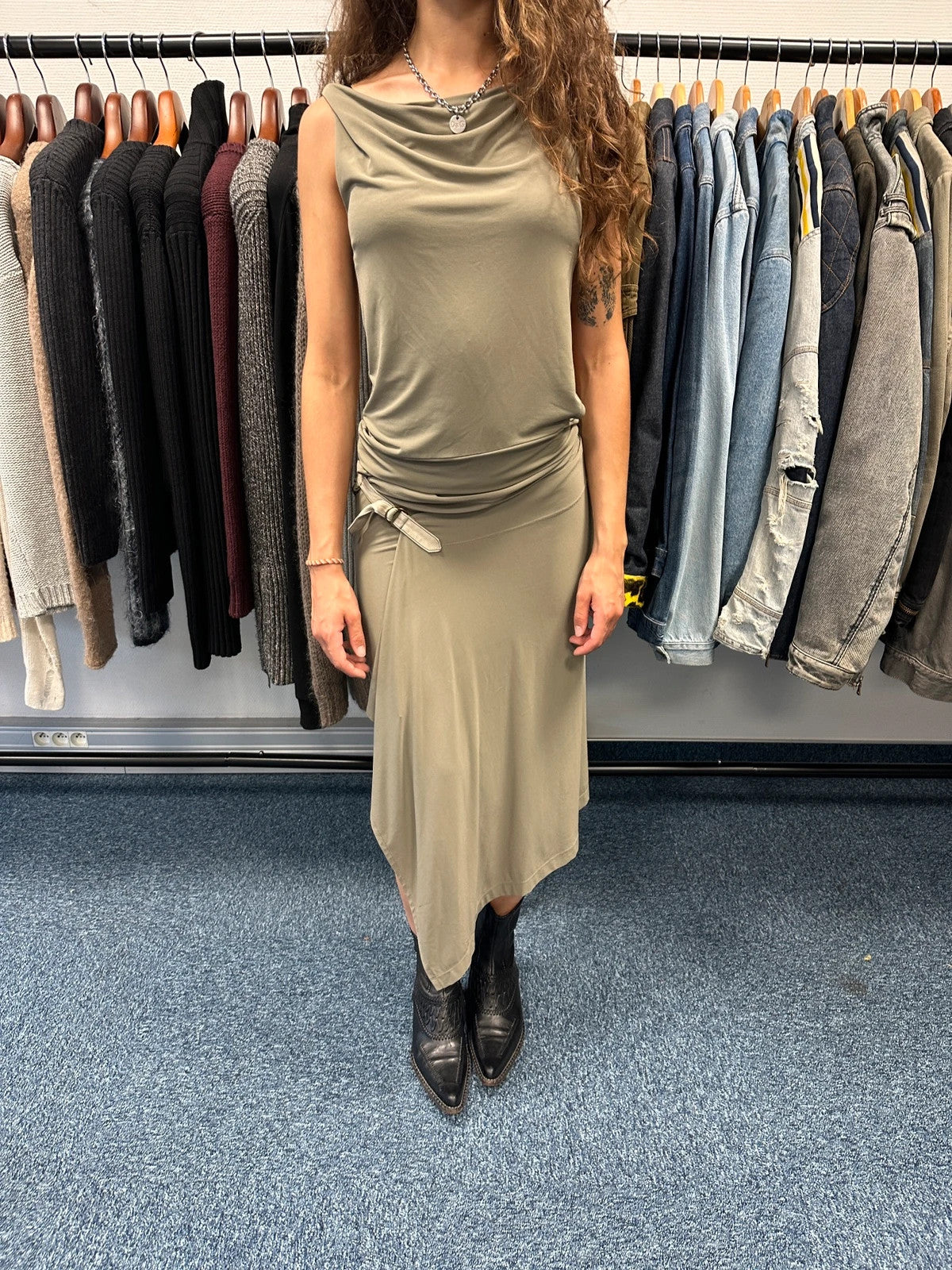 Plein Sud 00’s Wrap Asymmetrical Khaki Long Skirt