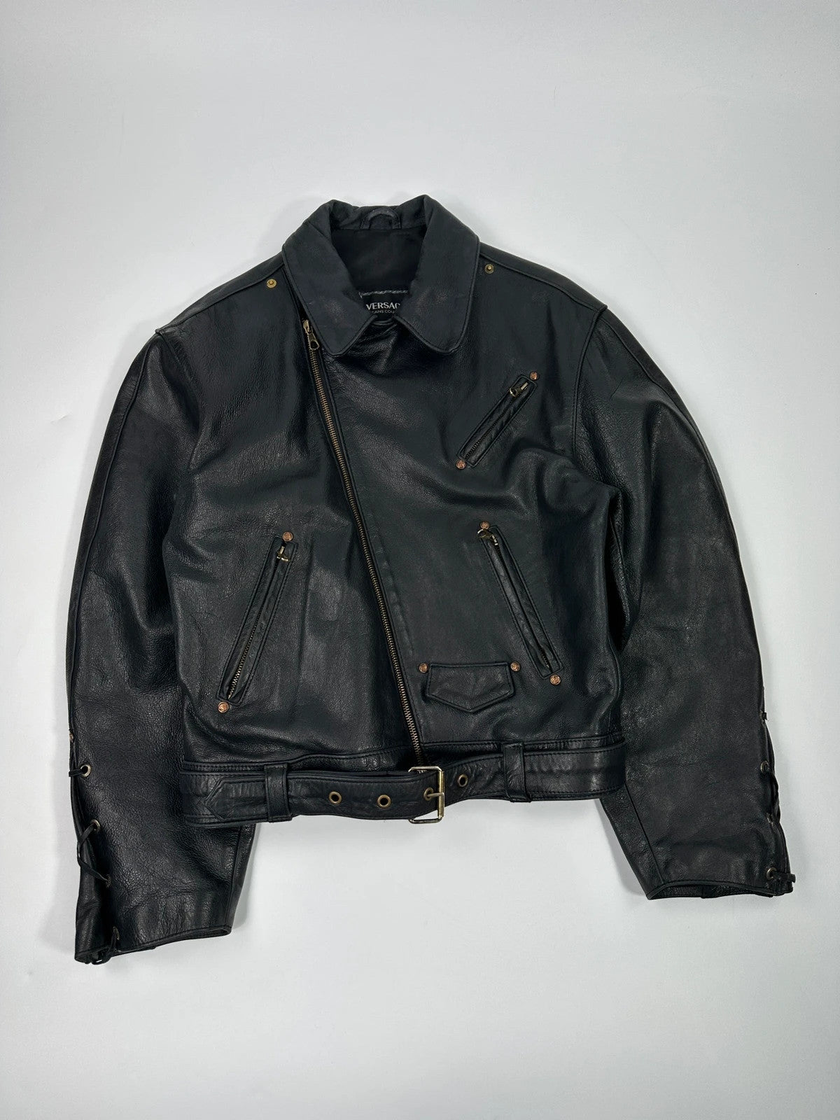 Versace 90’s Black Leather Perfecto Laces Jacket
