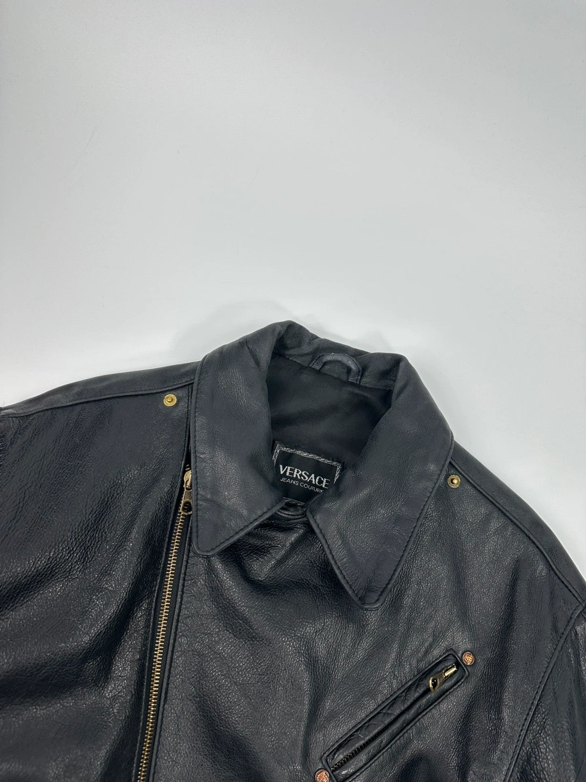 Versace 90’s Black Leather Perfecto Laces Jacket