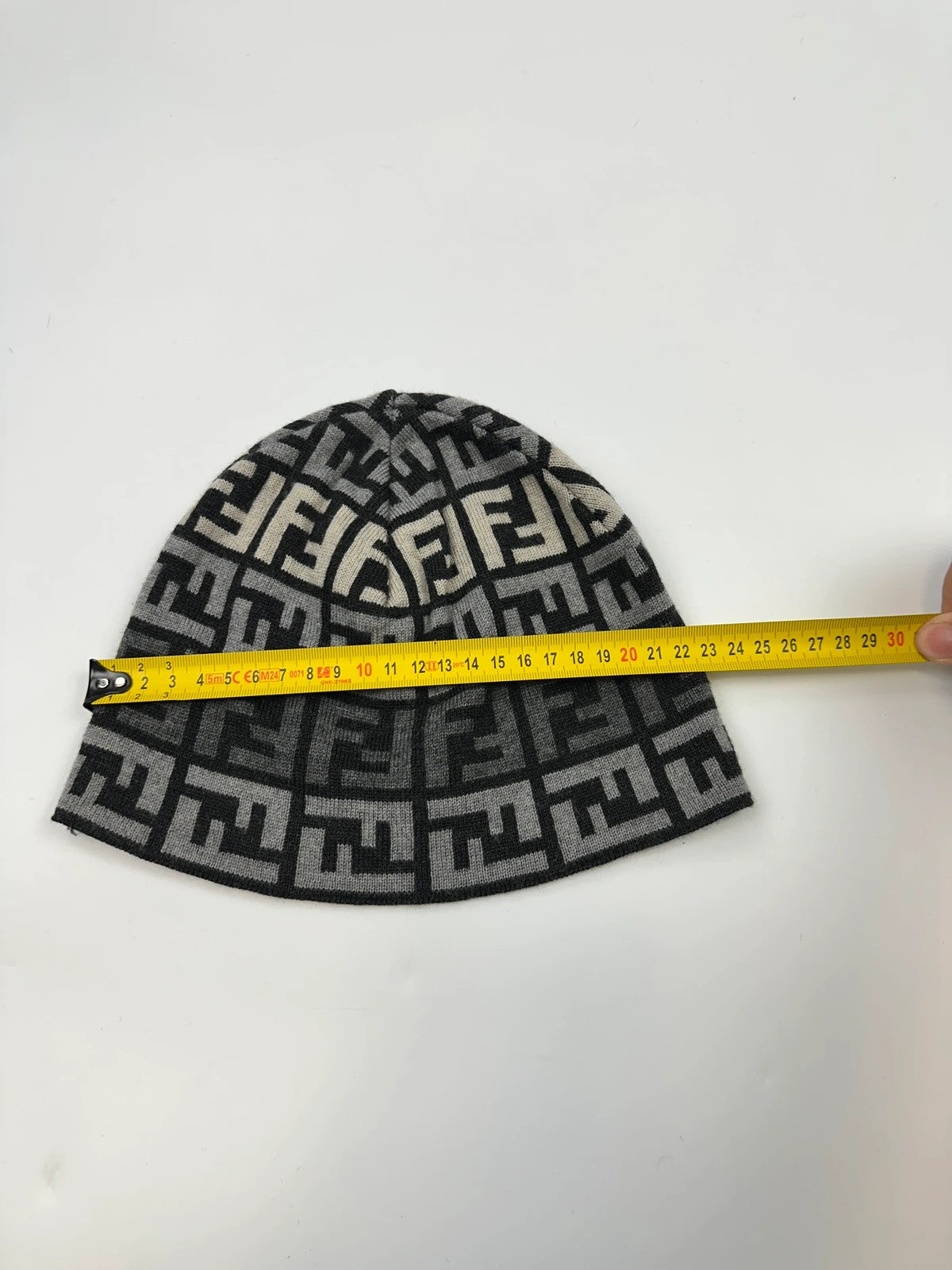Fendi FF Monogram Grey & Black Zucca Wool Beanie