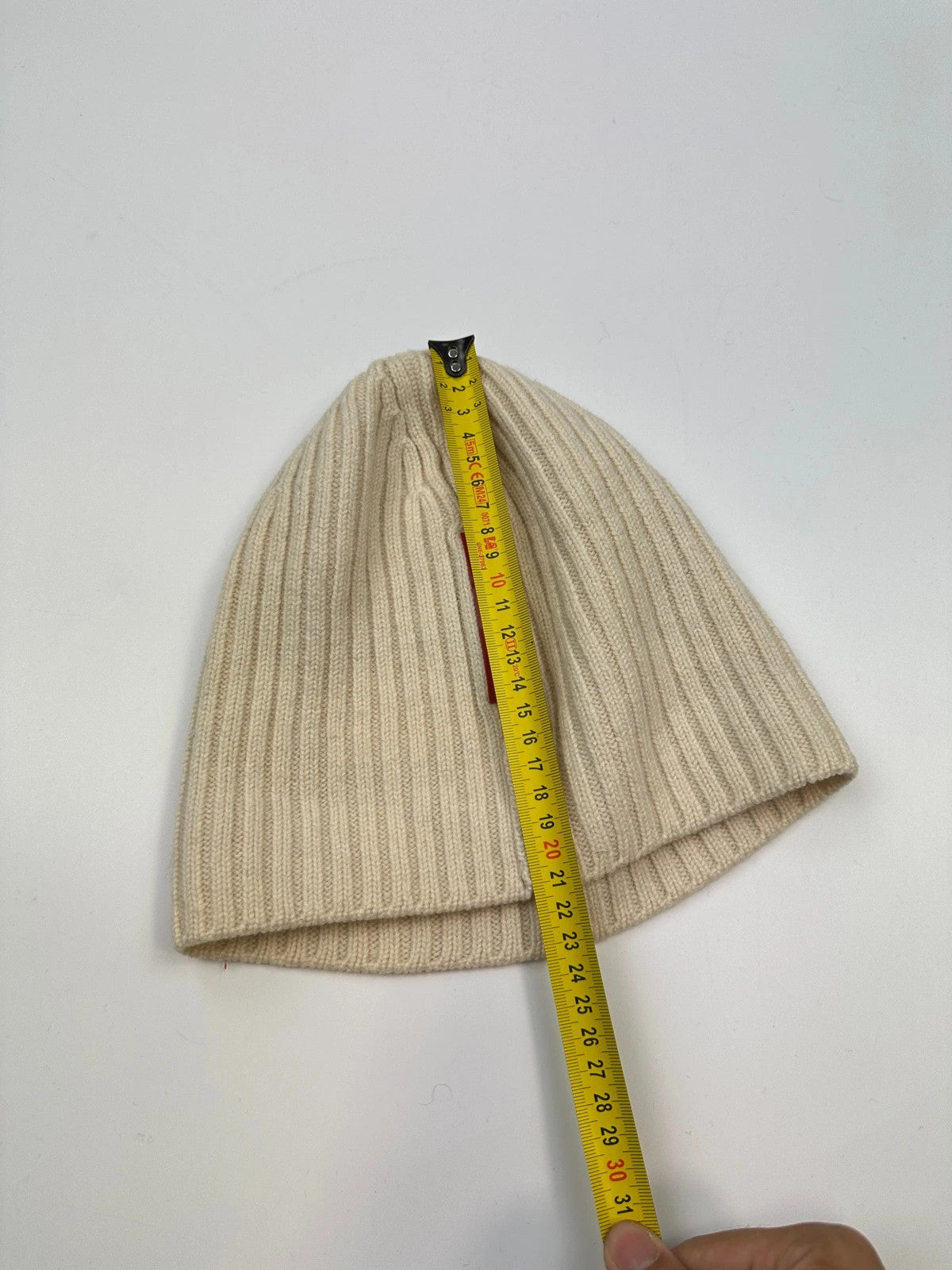 Prada Sport FW2006 Cream White Ribbed Wool Beanie RedTab