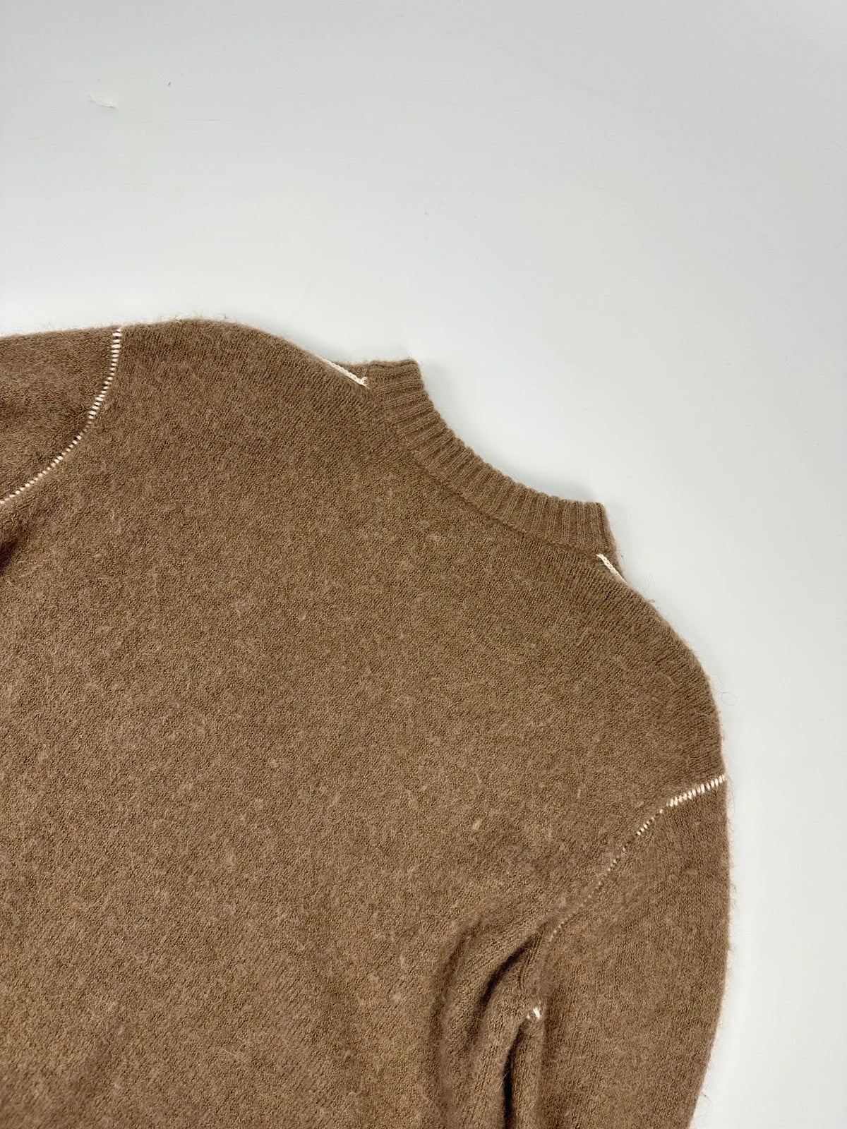 Acne Studio Brown Alpaca Wool White Contrast Stitch Sweater