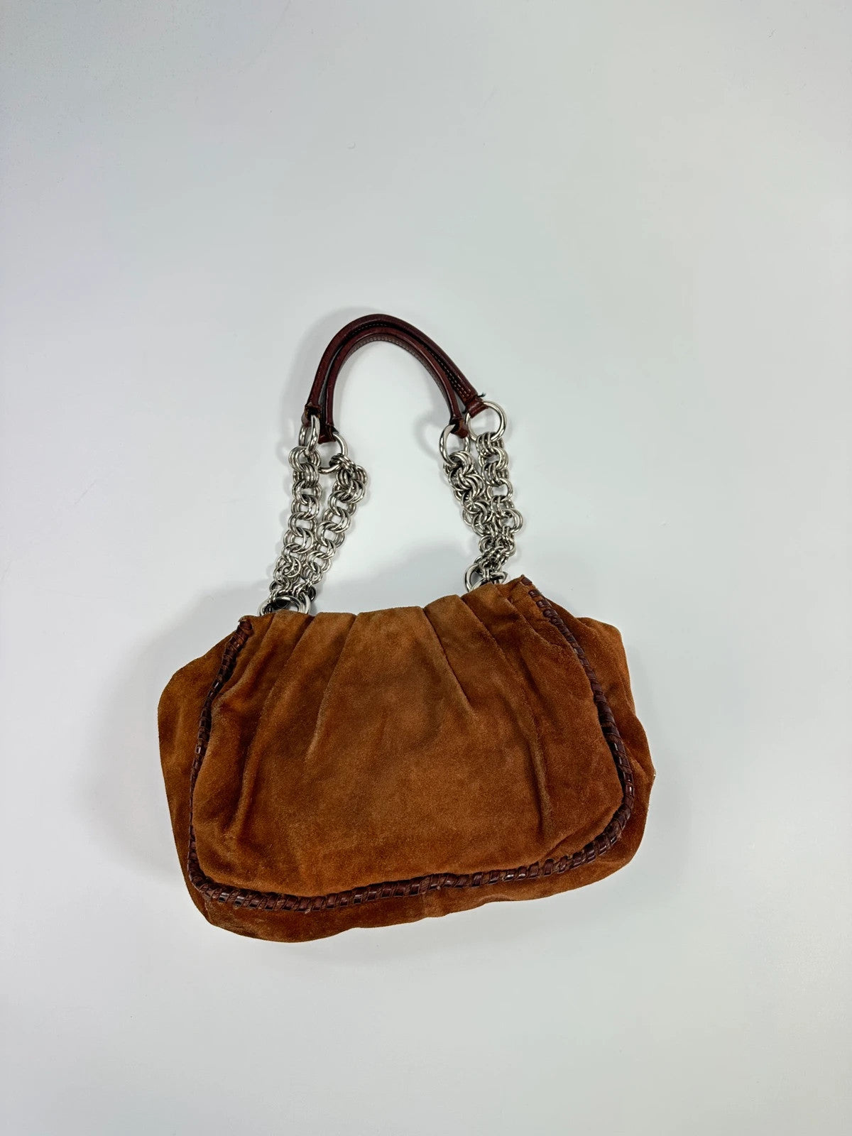 Prada Milano Brown Orange Metal Chains Straps Handbag