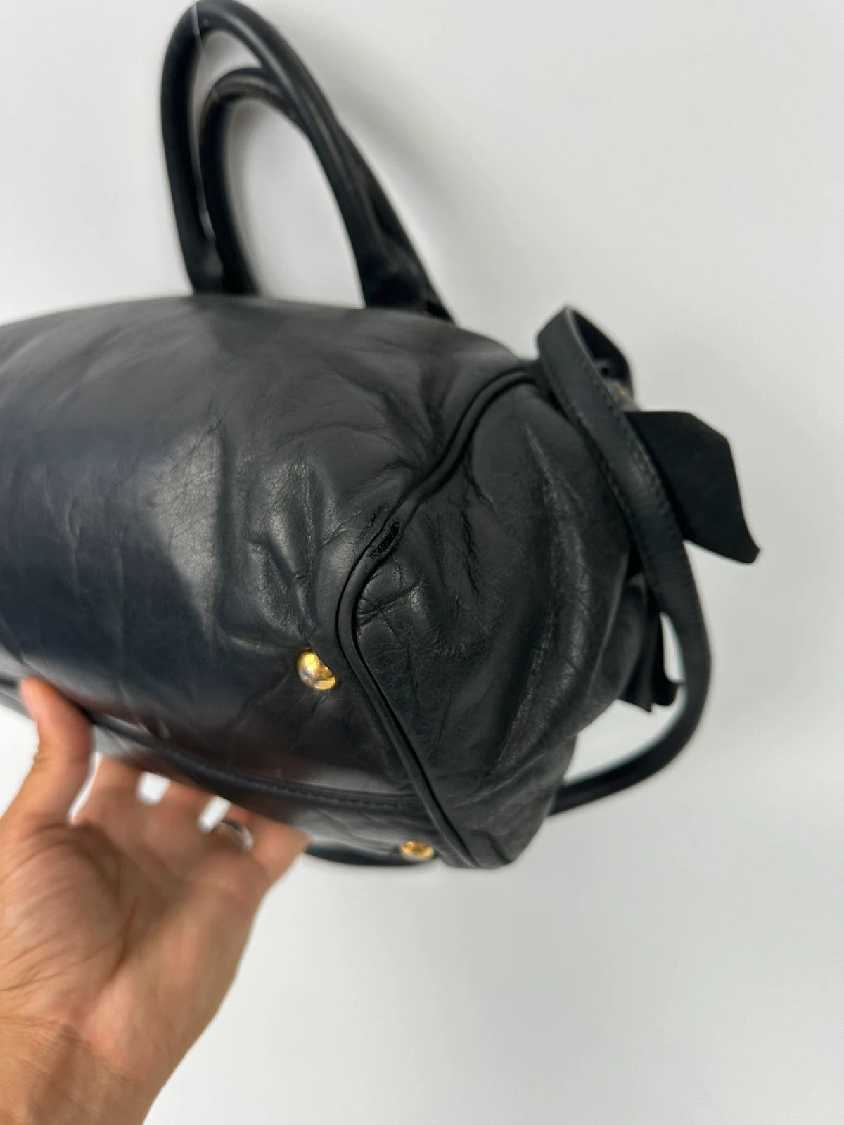 Miu Miu Black Leather Bow Bag HandBag Shoulder Bag Straps