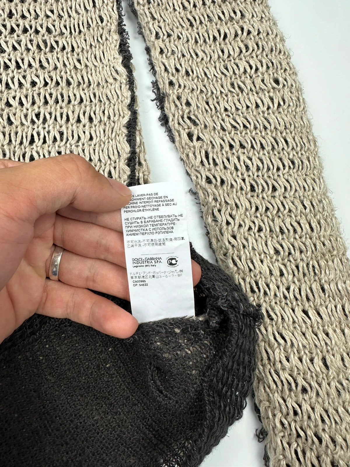 Dolce & Gabbana 00’s Net Knit Double Layer Destroy Sweater Beige & Brown Linen