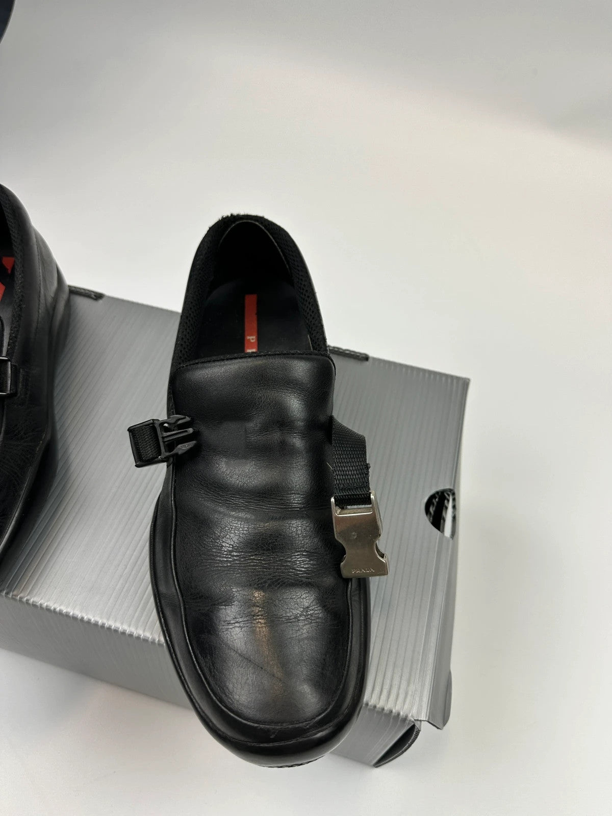 Prada Sport SS1999 Black Leather Belted Loafer