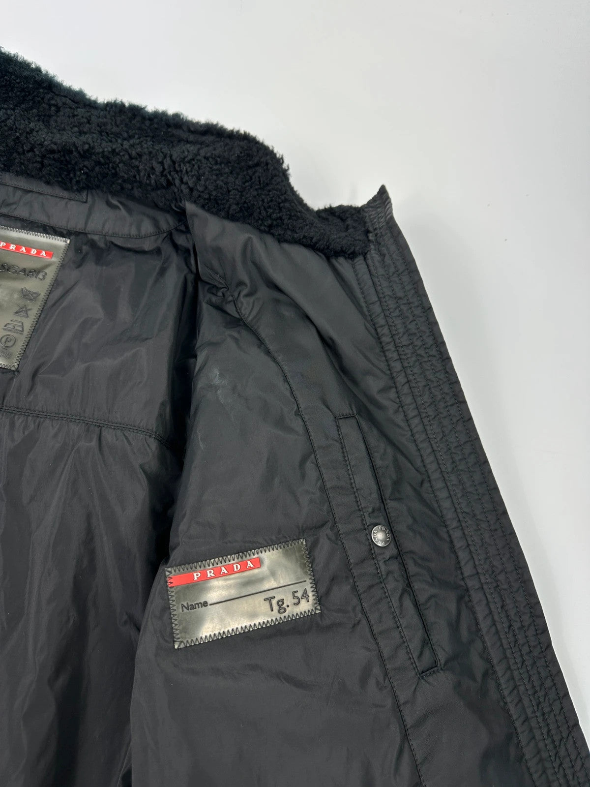 Prada Sport FW2008 Black Sheep Collar Nylon Bomber Jacket