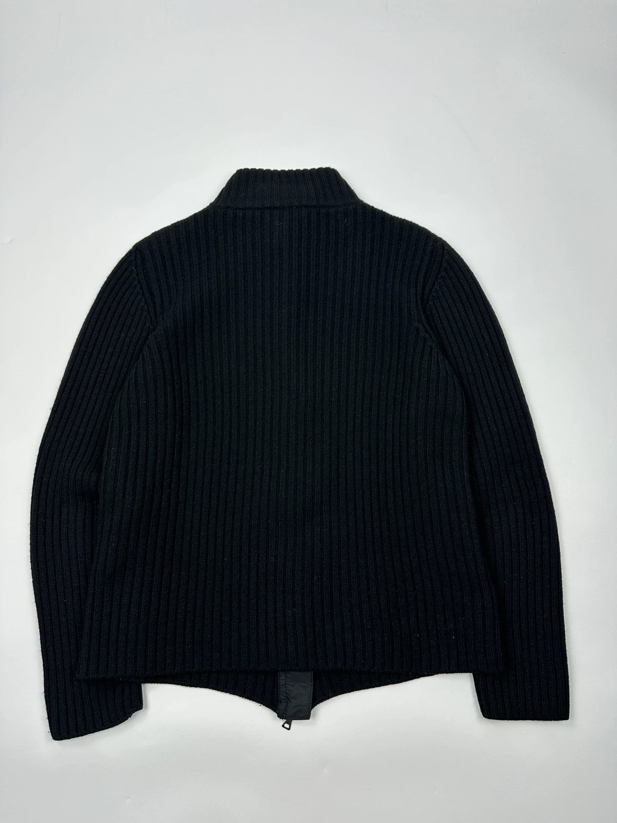 Prada Sport FW2003 Black Ribbed Wool Zip-Up Knit Sweater
