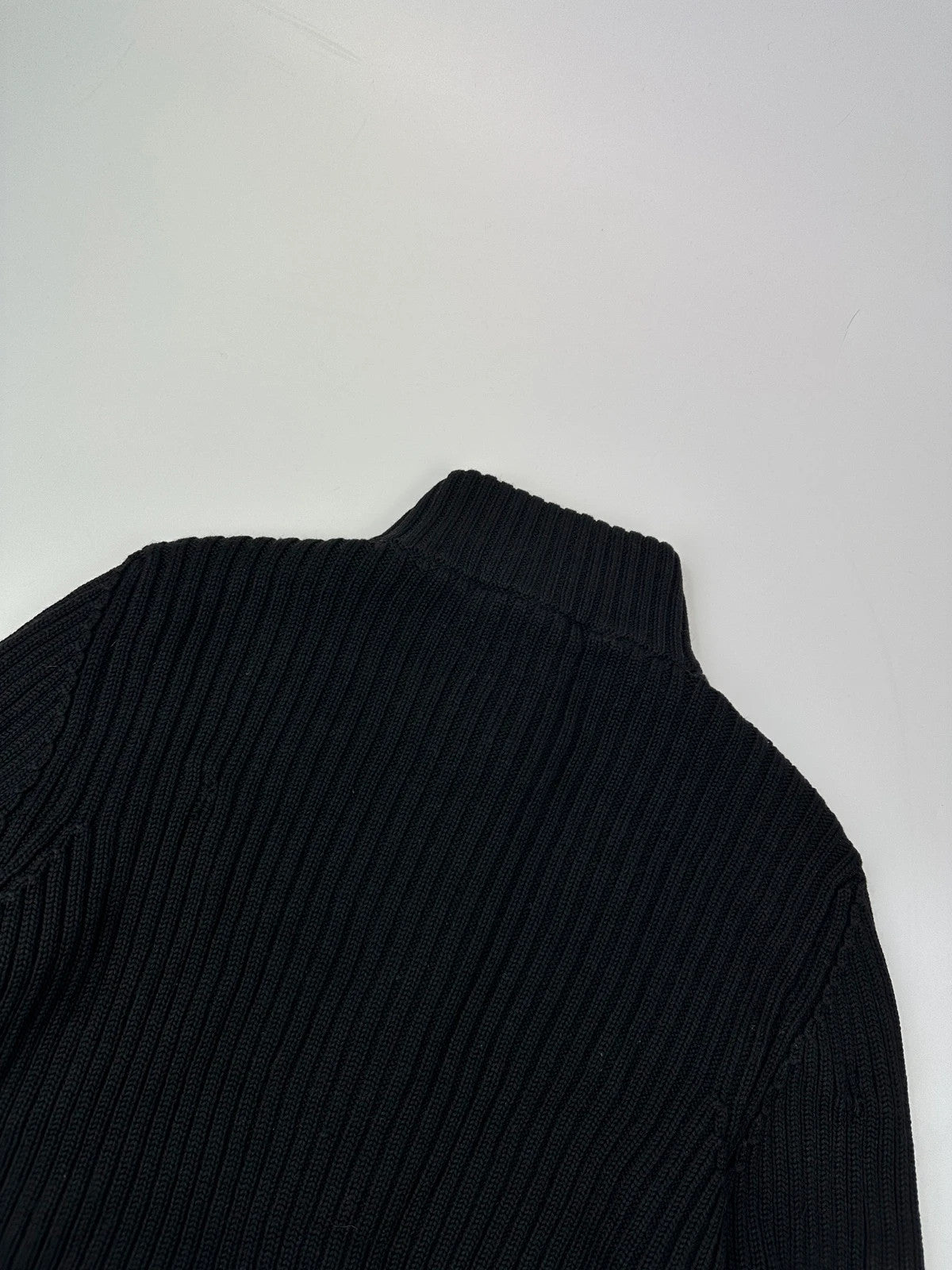 Prada Sport FW2003 Black Ribbed Wool Destroy Knit Zip-Up Sweater