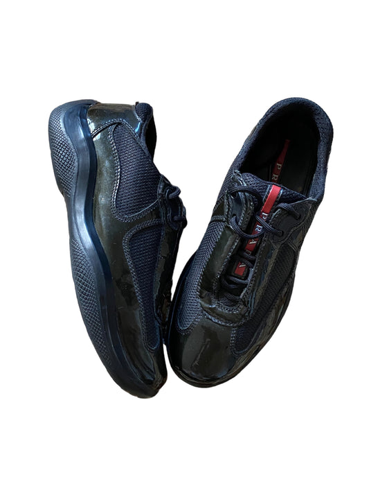 PRADA DARK GREEN LEATHER VERNIS PATENT AMERICA’S CUP SHOES
