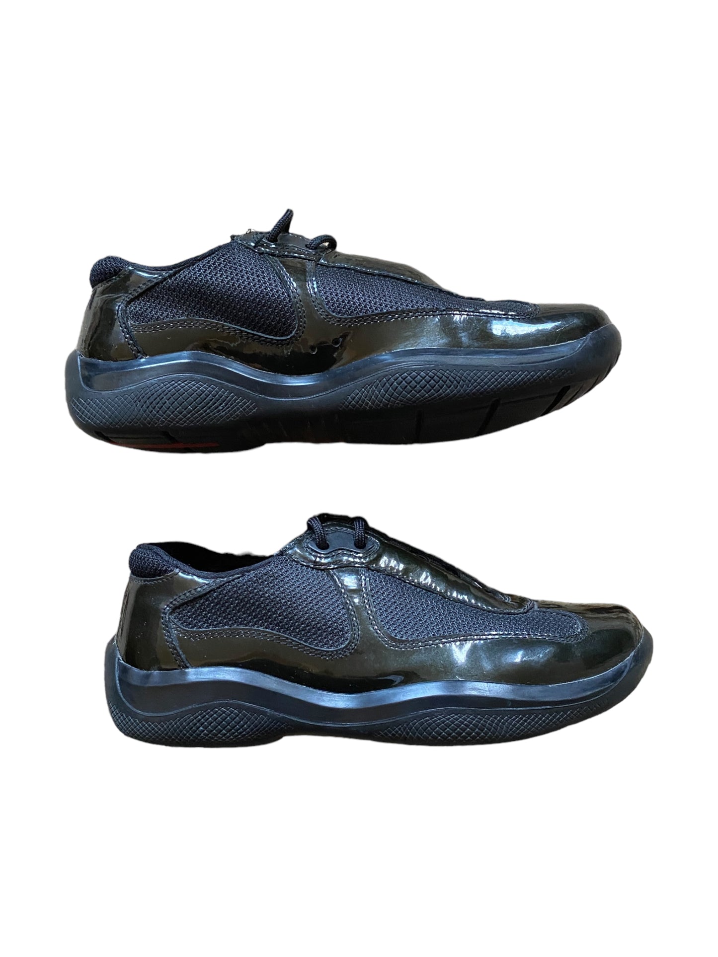 PRADA DARK GREEN LEATHER VERNIS PATENT AMERICA’S CUP SHOES