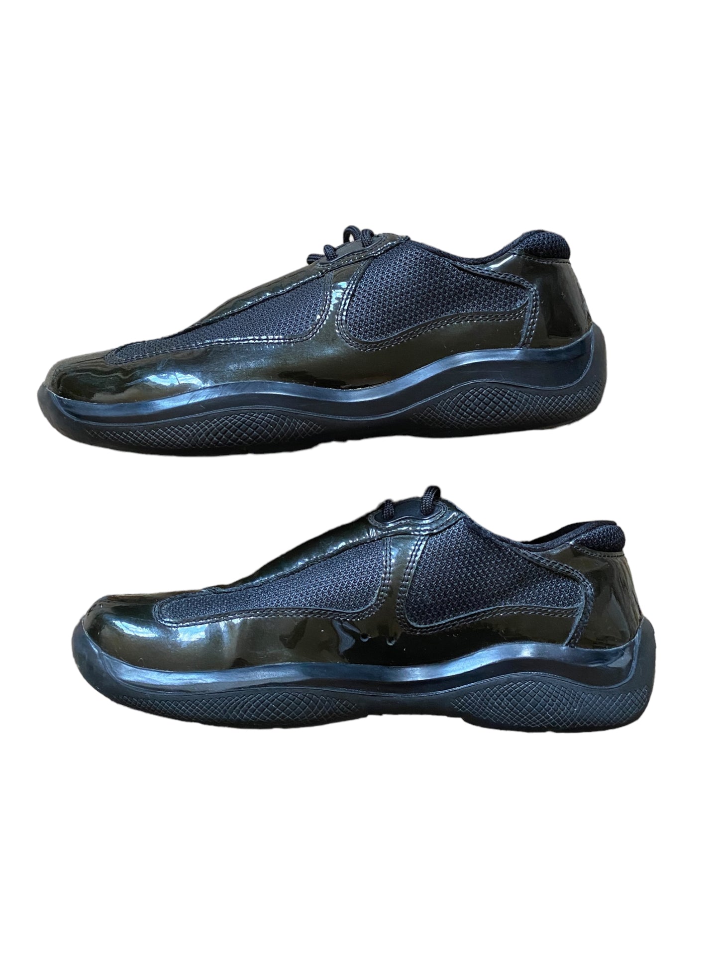 PRADA DARK GREEN LEATHER VERNIS PATENT AMERICA’S CUP SHOES
