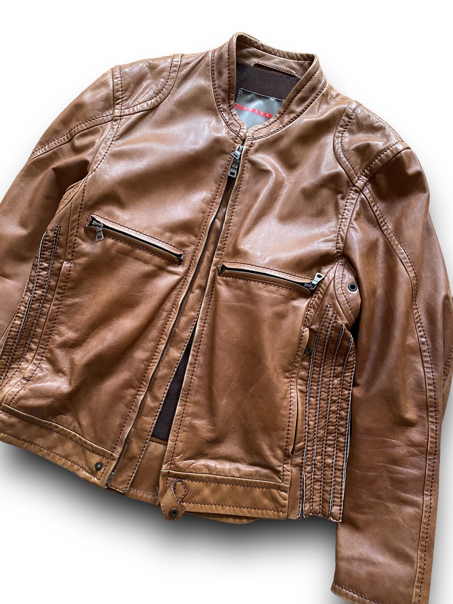 PRADA SPORT 00s CAMEL SAMPLE COWBOYS LEATHER JACKET (M)