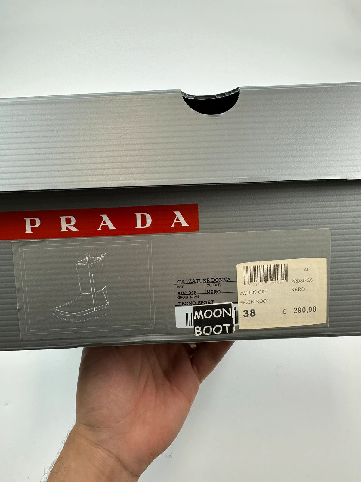 Prada black moon boots with chunky sole and polar lining, vintage FW1999 collection.