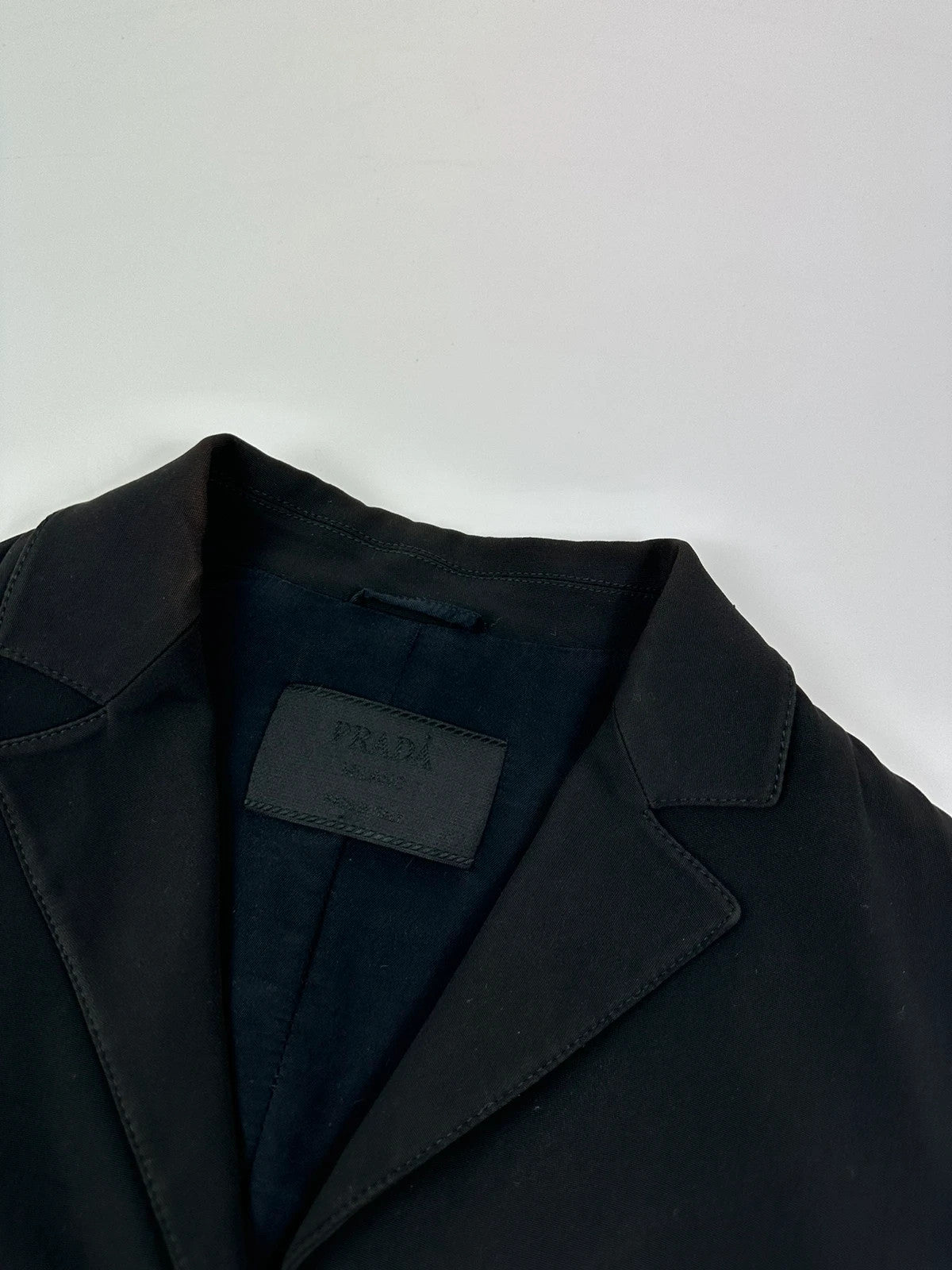 Prada black blazer jacket, 1998 collection, minimalist design, subtle wear, size 40IT.
