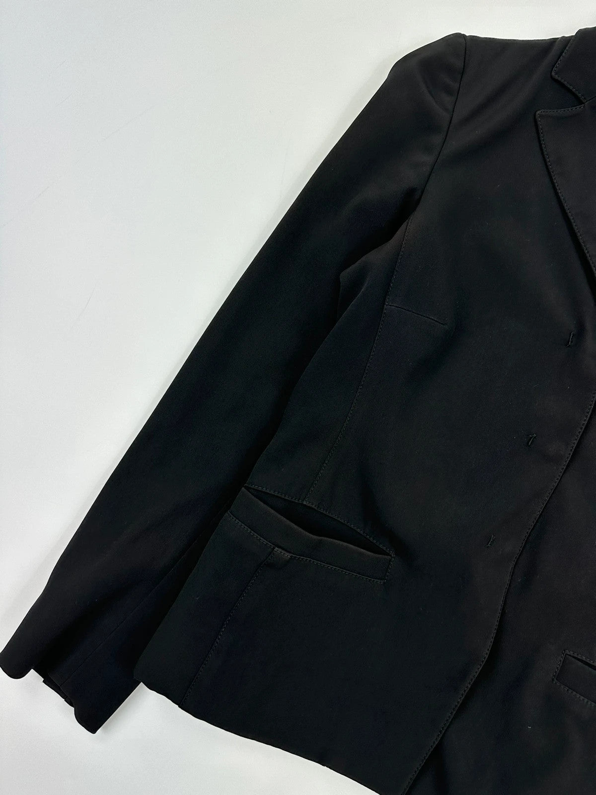 Prada black blazer jacket, 1998 collection, minimalist design, subtle wear, size 40IT.