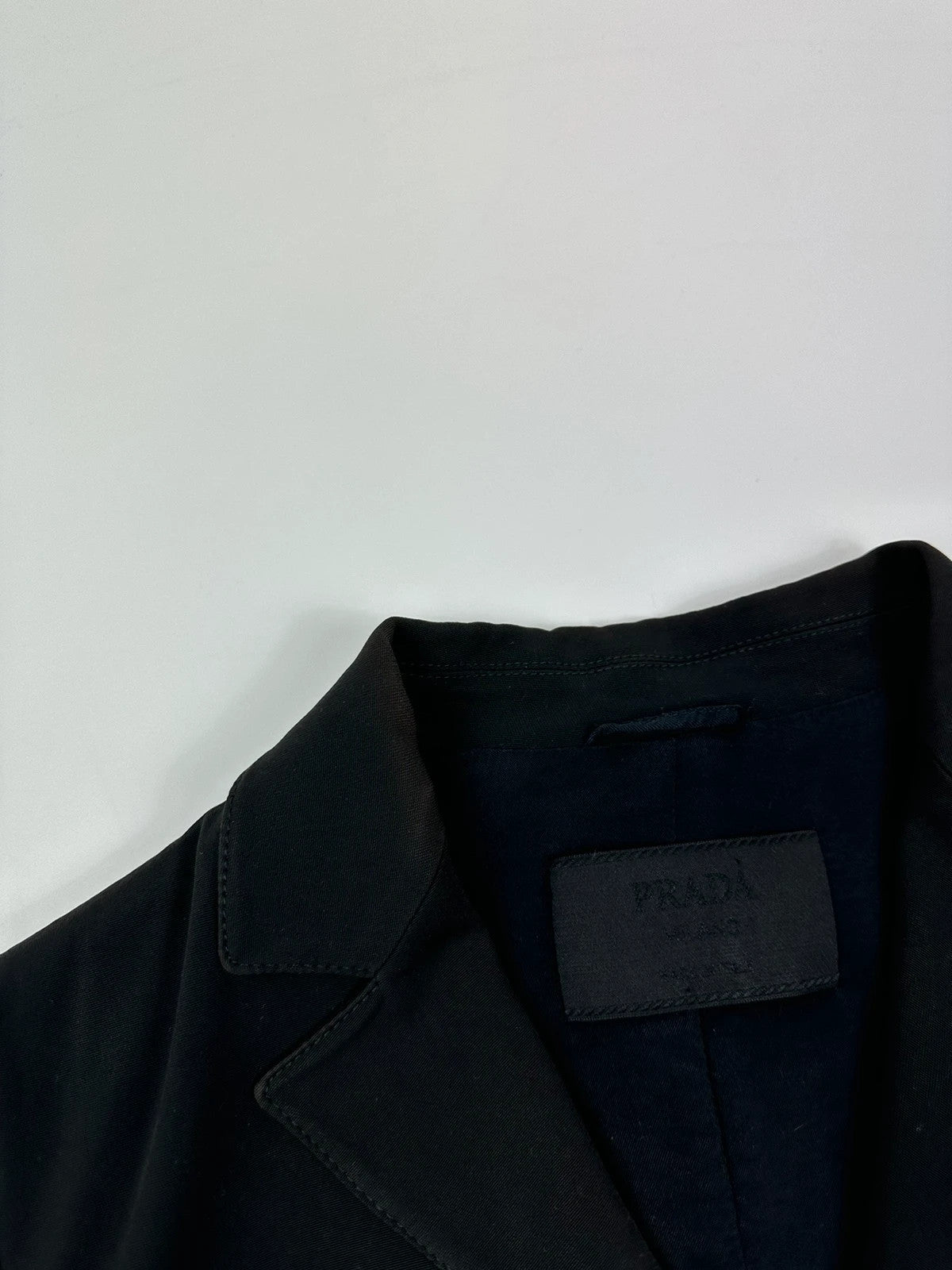 Prada black blazer jacket, 1998 collection, minimalist design, subtle wear, size 40IT.