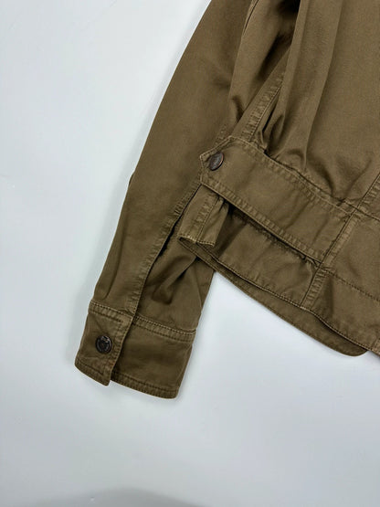 Dolce & Gabbana khaki crop jacket with army mesh pockets and logo detail.