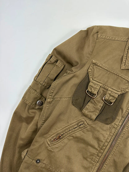 Dolce & Gabbana khaki crop jacket with army mesh pockets and logo detail.