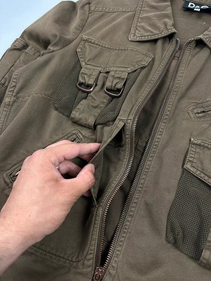 Dolce & Gabbana khaki crop jacket with army mesh pockets and logo detail.