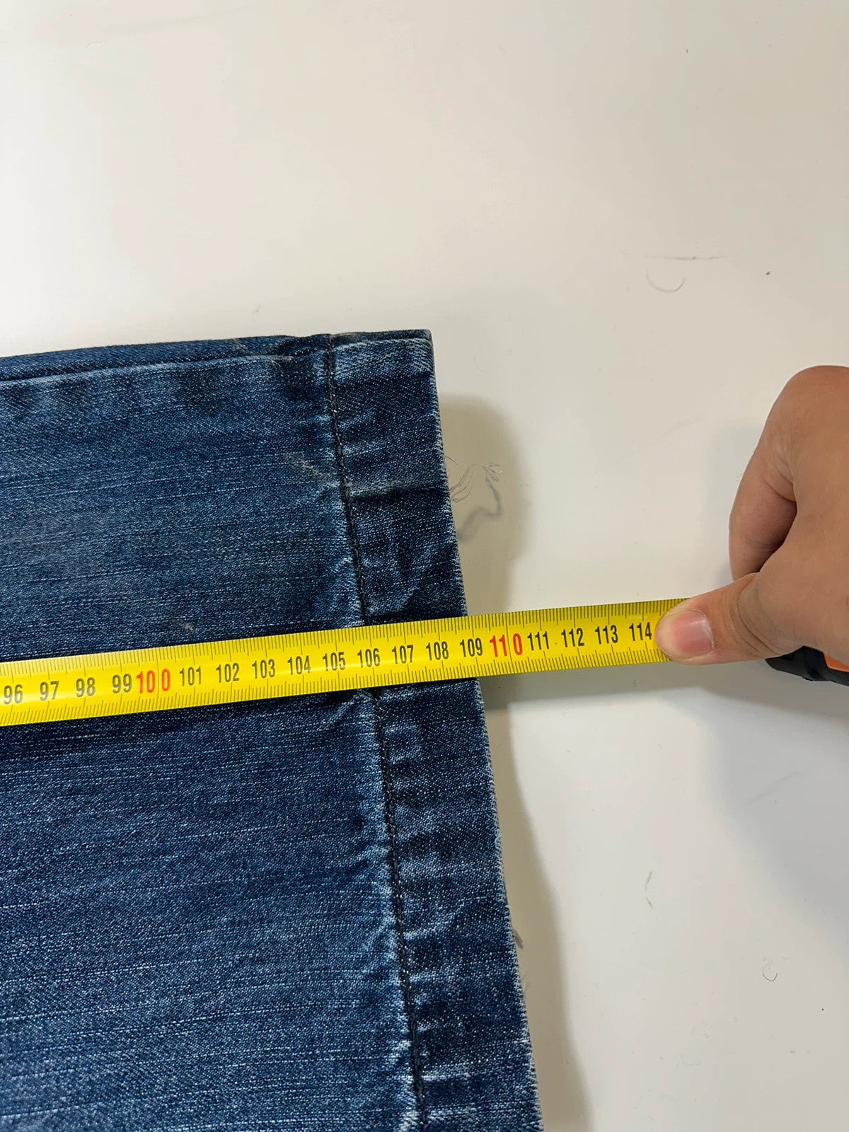 Marithé François Girbaud blue baggy jeans with wide legs and vintage 90s style.