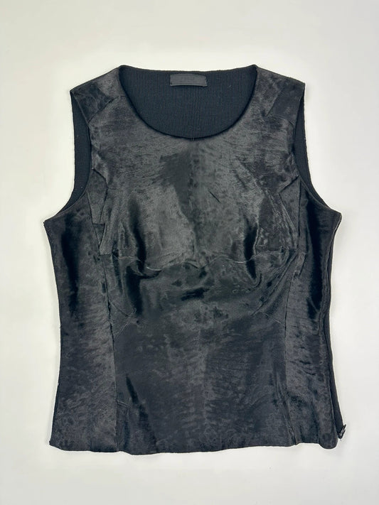 Prada black wool fur tank top, minimalist design, vintage 1999 collection.