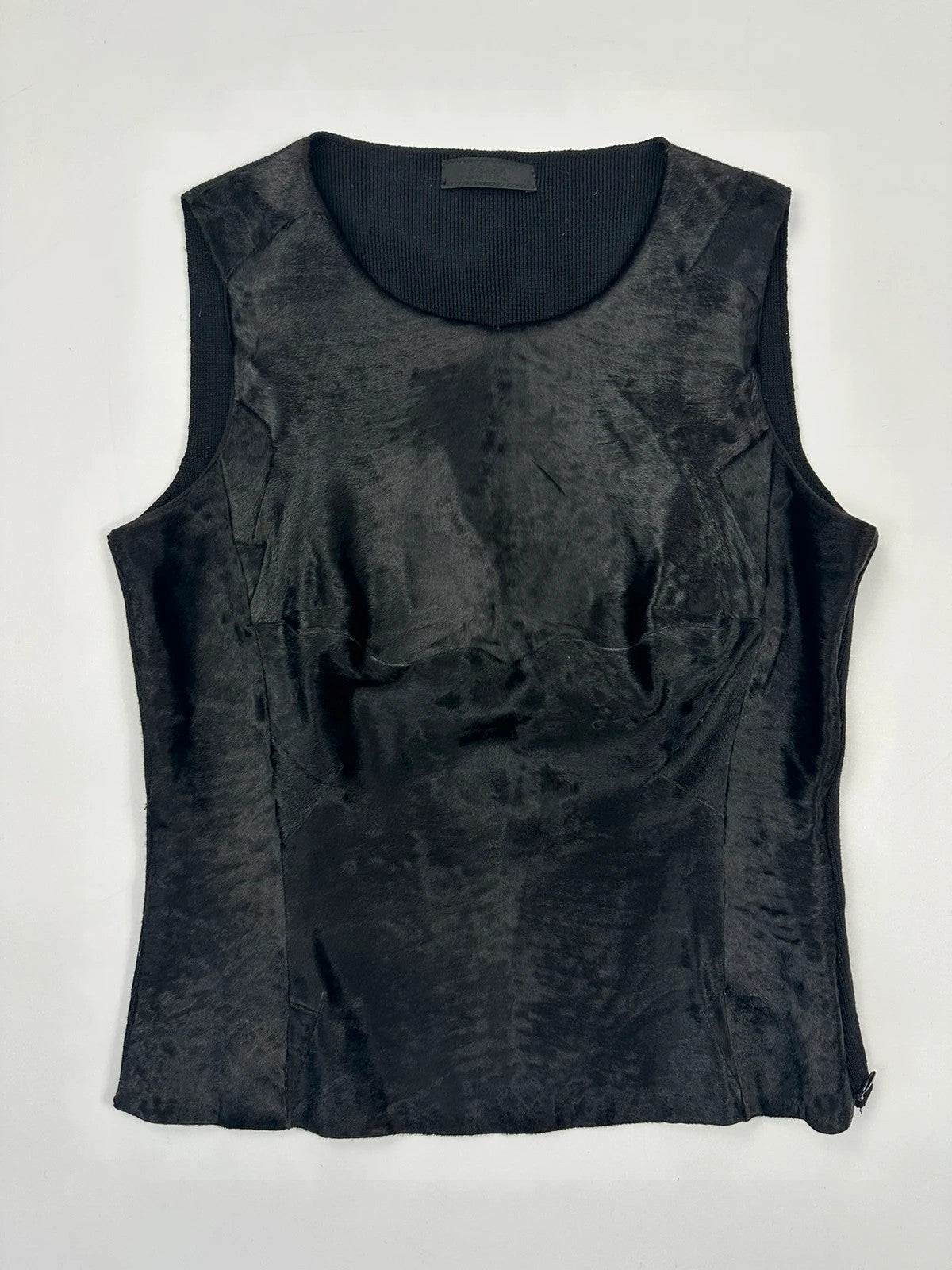 Prada black wool fur tank top, minimalist design, vintage 1999 collection.