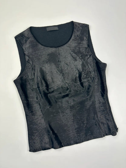 Prada black wool fur tank top, minimalist design, vintage 1999 collection.