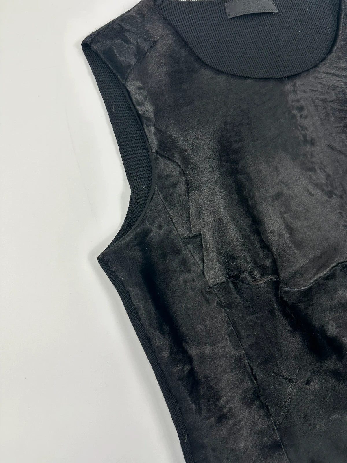 Prada black wool fur tank top, minimalist design, vintage 1999 collection.